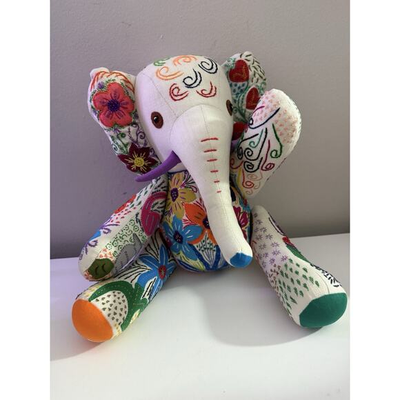 Handmade Embroidered Elephant Plush – Colorful Textile Art from South Africa - Picture 8 of 16